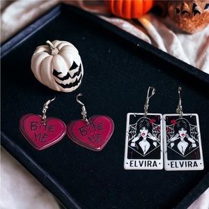 New 2 pair bundle Elvira and bite me gothic horror earrings